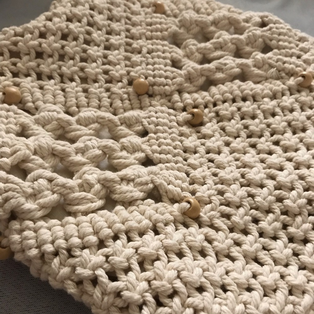 Vintage Cream Cotton Macrame Boho Bag - Picture 4 of 9